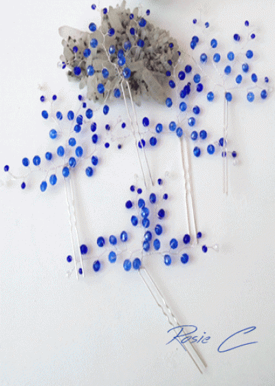  Дизайнерски фуркети за коса кристали модел Blue Rain Комплект 5 броя